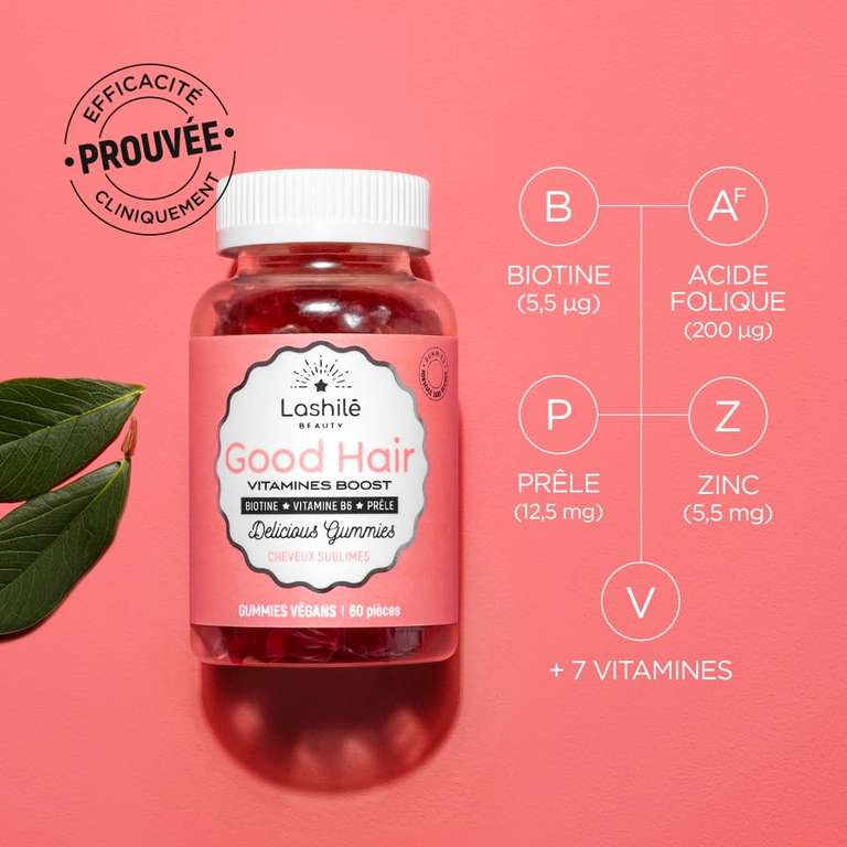 LASHILÉ BEAUTY - 60 Gummies à La Biotine Pour La Pousse Des Cheveux - Saveur Tutti-Frutti - Made In France