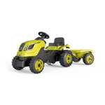 Tracteur à Pédales pour Enfant Farmer XL Vert + Remorque, Siège Ajustable, Volant avec Klaxon, Capot Ouvrable