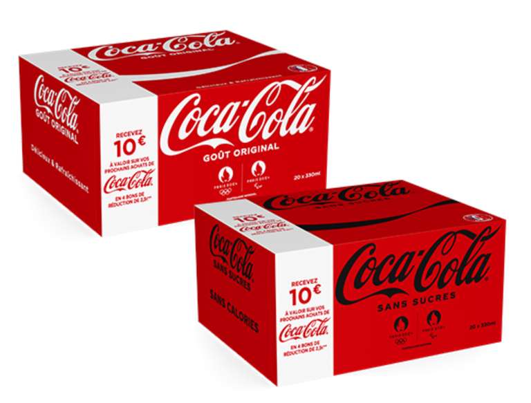 [ODR] 10€ offerts sous forme de 4 BA de 2,50€ dès 7.5€ pour l'achat d'un pack 20x33cl Coca Cola avec/sans sucres (offre-promotionnelle.fr)