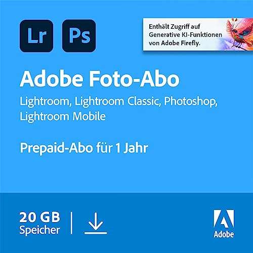 Abonnement d'un an à Adobe Creative Cloud Photographie : Photoshop + Lightroom, 20 Go de stockage (Dématérialisé)
