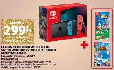 Pack console Nintendo Switch + Nintendo Switch Sports + Minecraft (via 30€  sur la carte fidélité) –