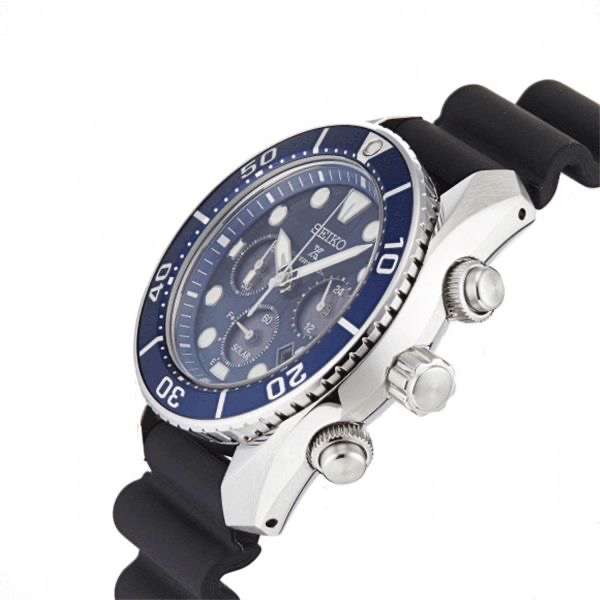 Montre quartz solaire Seiko Prospex Diver's - Cadran bleu, bracelet silicone noir 44,5 mm