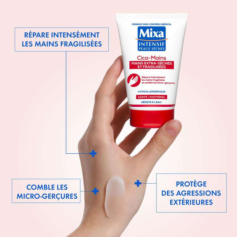Lot 2x50ml tubes crème mains reparatrice intense Mixa Cica-Mains (via abonnement)