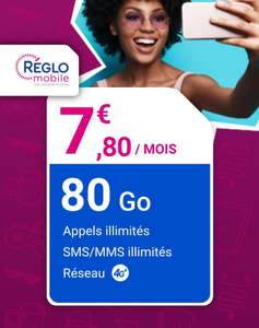 Forfait mobile Reglo Mobile 4G + Appels / SMS / MMS Illimités + 80 Go de Data dont 9 Go en Europe et DOM (sans engagement)