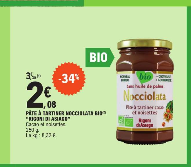 Pot de pâte à tartiner Bio Nocciolata Rigoni di Asiago sans huile de palme  cacao et noisettes (250g) –