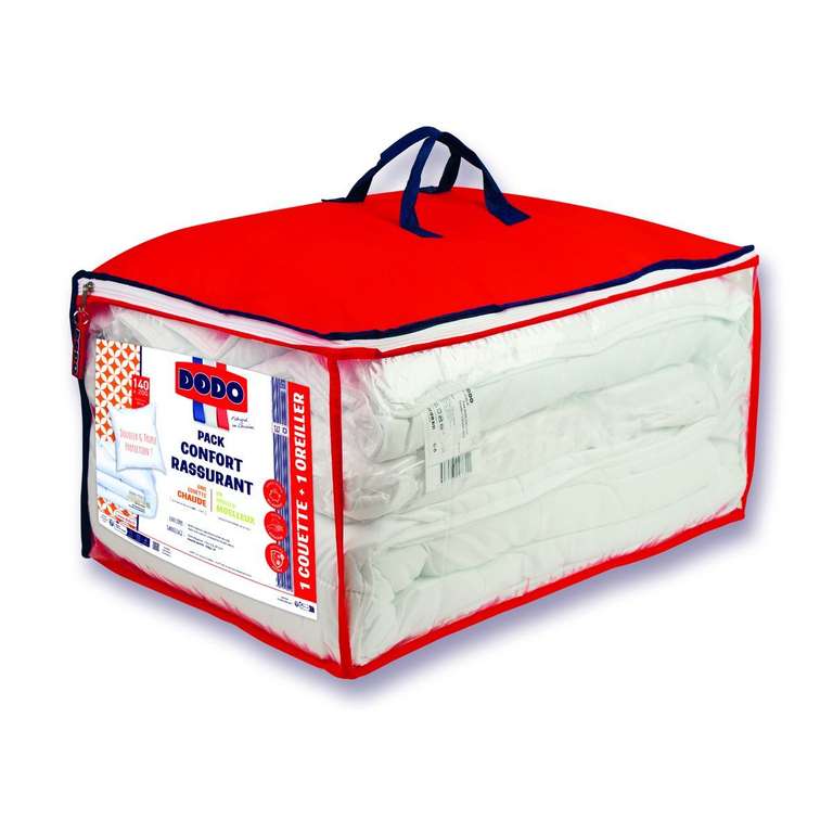 Pack Dodo Confort Rassurant : Couette chaude (350 g/m², 200 x 200 cm) + Oreiller moelleux anti-acariens (60 x 60 cm)