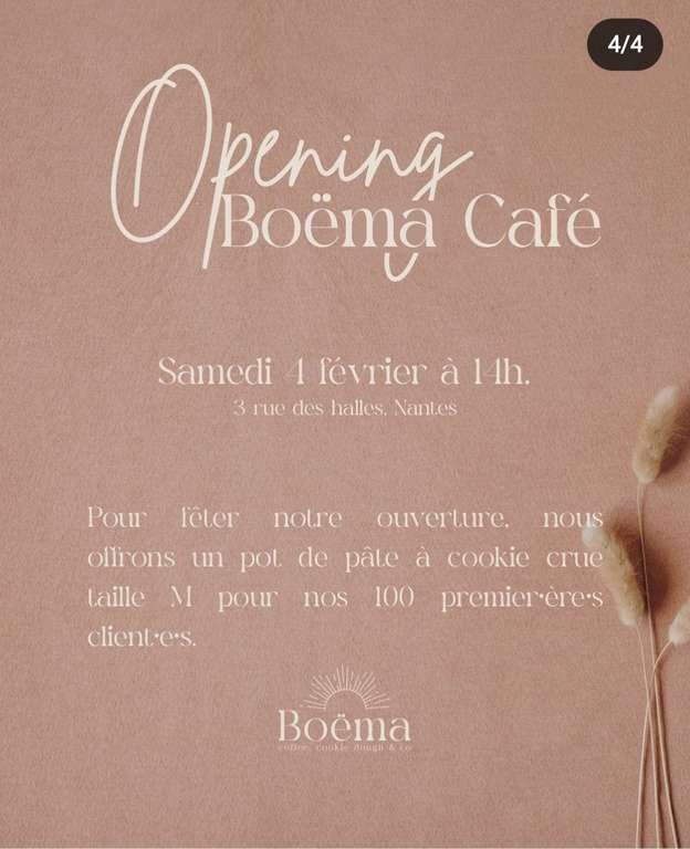 Pot de pâte à cookie crue offert pour les 100 premiers clients au Boëma Café à Nantes (44)
