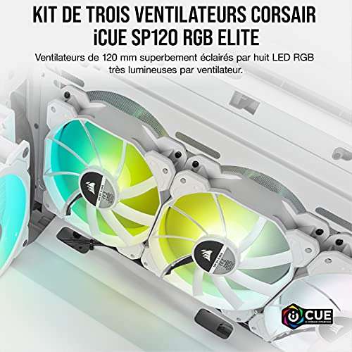 Kit de 3 ventilateurs Corsair iCUE SP120 RGB ELITE Performance - 120 mm + Lighting Node CORE