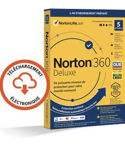 Licence de 12 Mois pour Norton 360 Deluxe 2022 - 5 Appareils, Avec VPN (Dématérialisé)