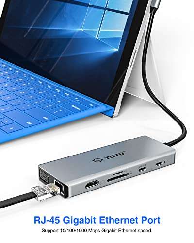 Hub USB-C 12 in 1 Totu - 4K HDMI, Ethernet, VGA, 92W PD, USB-C 3.0 and 2 USB 3.0