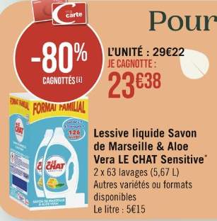 Lot de bidons de lessive liquide Le Chat - 5,67L - 126 lavages (via 23,38€  sur carte fidélité) –