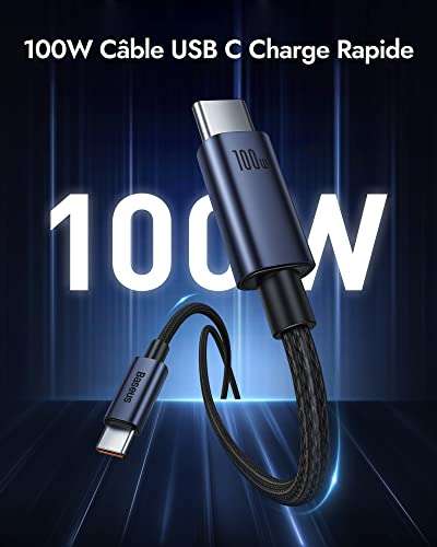 Câble USB C vers USB C Baseus Charge Rapide 100W 2M 5A avec PD 3.0, PPS, QC 5.0/4.0+, Nylon