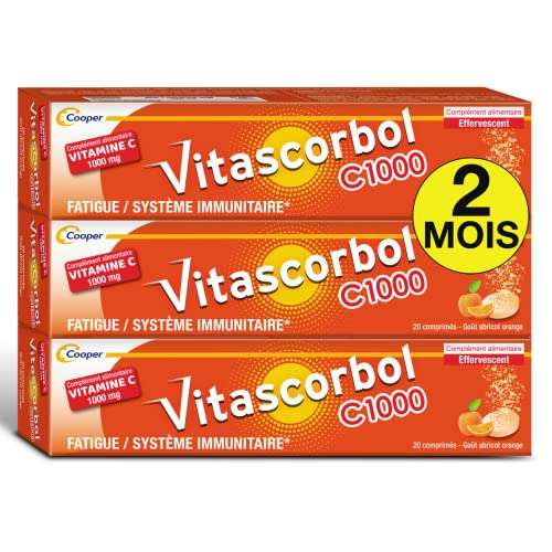 Lot de 3 boites de 20 comprimés effervescents Vitascorbol - Vitamine C 1000