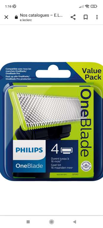 Pack de 4 lames de rasoir Philips OneBlade QP240/50 –