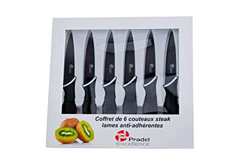 Coffret de 6 couteaux steak lames anti-adhérentes Pradel Excellence CC006N - noir