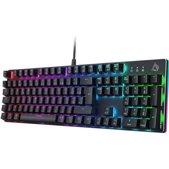 Clavier Mécanique filaire Aukey KM-G12 - Rétro-éclairé LED RGB, Switches Bleu, 100% (vendeur tiers)