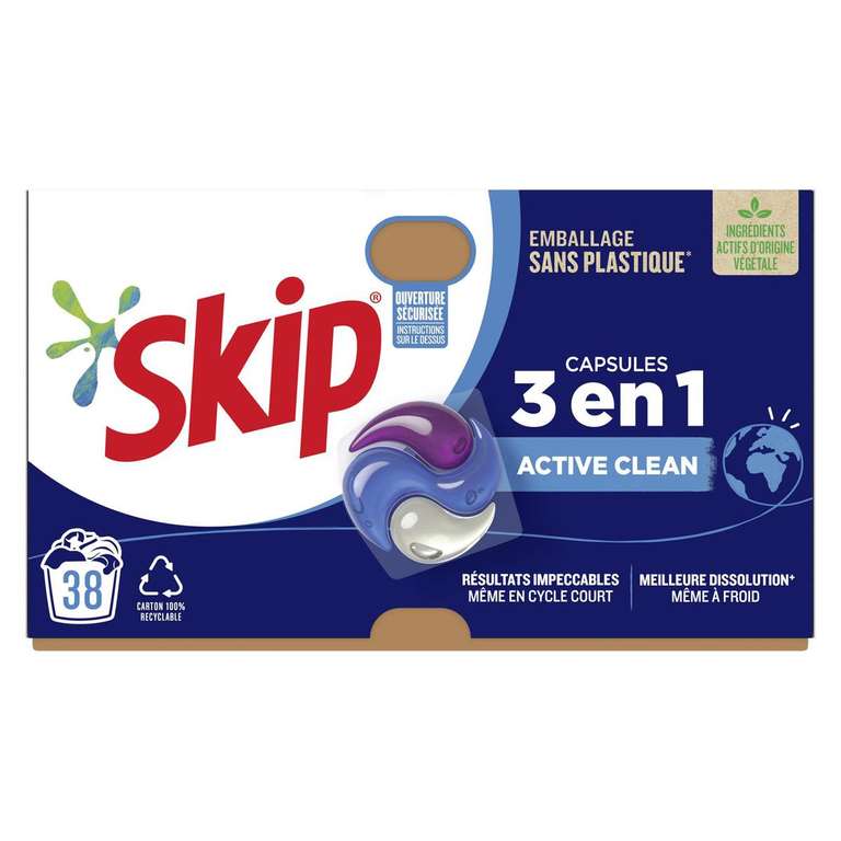 Lot de 2 packs de lessive 38 capsules 3 en 1 Skip (via 12,95€ sur la carte fidélité + ODR 2€)