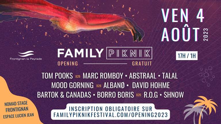 Entrée Gratuite à l'Opening/Before du festival Family Piknik le 4 août (sur Réservation) - Frontignan (34)