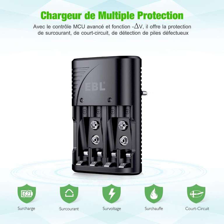 Chargeur pour piles rechargeables 4 slots AA/LR06, AAA/LR03 et 9V (via Coupon - Vendeurs tiers)