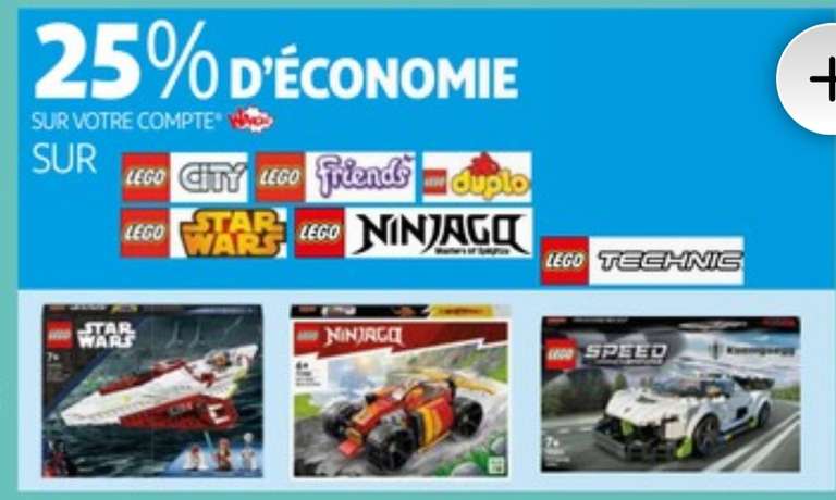25% cagnottés sur le compte fidélité sur une sélection de Lego Star Wars, City, Technic, Friends, Duplo et Ninjago