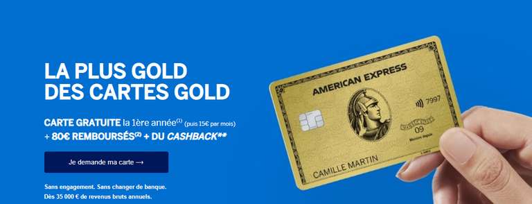 [Si 800€ dépensés les 3 premiers Mois] Carte Gold offerte pendant 1 an + 80€ + 1 an Amazon Prime + 3 ans Fnac+ (AmericanExpress.com)