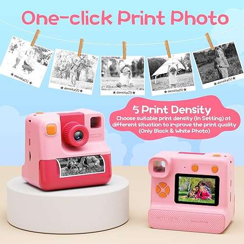 Appareil photo instantané enfants 2,4" Diamooky - 1080p, avec papier d'impression & carte mémoire 32 Go, rose ou jaune (vendeur tiers)