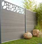 Décor de clôture alu à emboîter Kyoto feuille gris clair, L.176 x H.42.8 cm x Ep.2.1 mm
