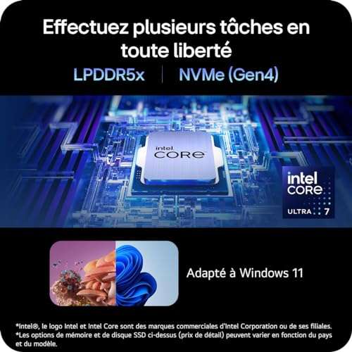 PC Portable 16" LG Gram 16Z90S-G.AD7BF - i7 155H, RAM 32Go, SSD 2 To, Intel Iris XE, Thunderbolt 4, Windows 11