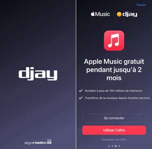 2 mois d'abonnement Apple Music offerts (Via appli DJAY)