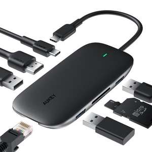 Hub USB-C 8-en-1 Aukey CB-C71 - Ethernet Gigabit, USB-C HDMi 4K, USB 3.0, SD et Micro SD (Vendeur tiers)