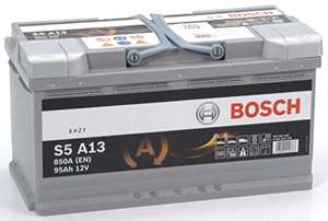 Batterie Auto Bosch S5A13 - 95A/h, 850A, Technologie AGM, adaptée aux Véhicules avec Start/Stop