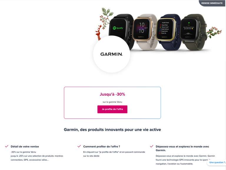 [Clients Boursorama] 30% de remise sur les montres connectées Garmin Venu (Hors Exceptions)