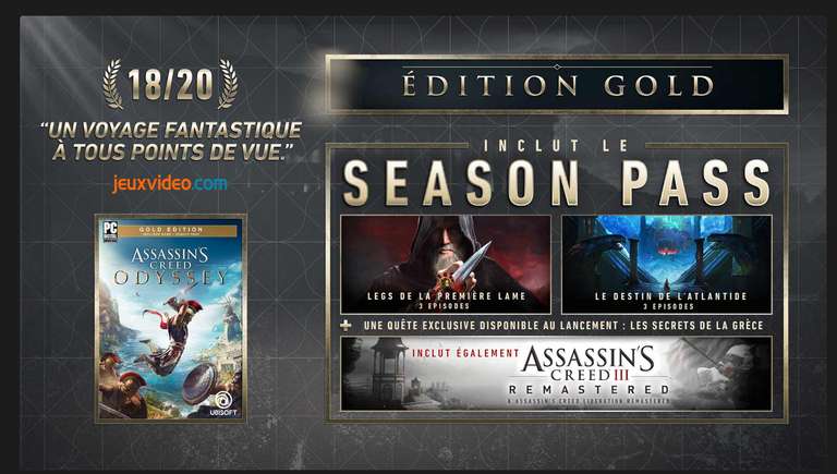 Assassin's Creed Odyssey - Gold Edition: Jeu + Season Pass + AC 3 Remastered sur Xbox One & Series XIS (Dématérialisé - Store ARG)