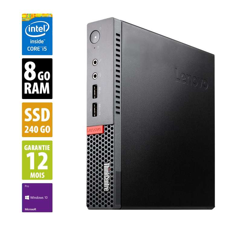 PC de bureau Lenovo ThinkCentre M910Q USFF - i5-6500T, 8Go RAM, 240Go SSD, Windows 10 Pro (Reconditionné, Garantie 12 mois)