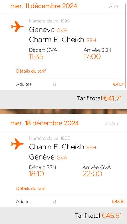 Vol Direct A/R Genève (GVA) <-> Charm El Cheikh (Égypte) - Du 11 au 18 Décembre (Bagage à main)