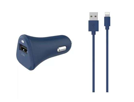 Chargeur allume-cigare Essentielb à 1€ - Ex :USB 2,4A + Cable lightning bleu nuit (via retrait magasin)