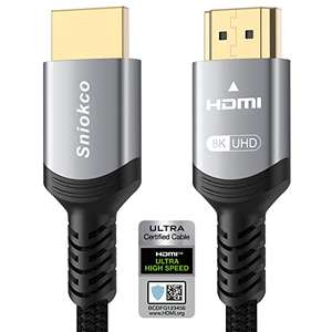 Câble HDMI 2.1 Sniokco 4K120hz, 8K60hz - 2M, Ultra Haute Vitesse 48Gbps (Vendeur Tiers)