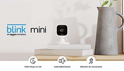 Caméra d'intérieur connectée Blink Mini compacte à brancher - Vidéo HD 1080p, vision nocturne, détection de mouvements (blanc ou noir)
