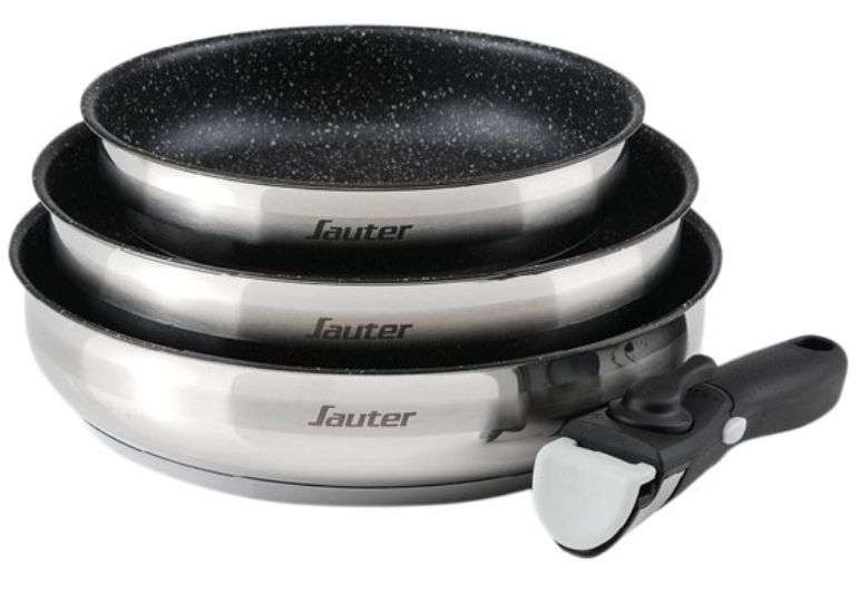 Lot de 3 Poêles Inox Sauter 20-26cm, Manche Amovible à 49,90 chez