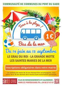 Trajet de bus à 1€ en direction des plages - Communauté de communes du Pont du Gard (30)