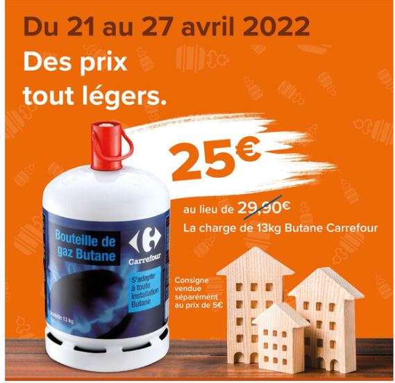 Bouteille de gaz Carrefour Butane - 13 kg (hors consigne de 5€)
