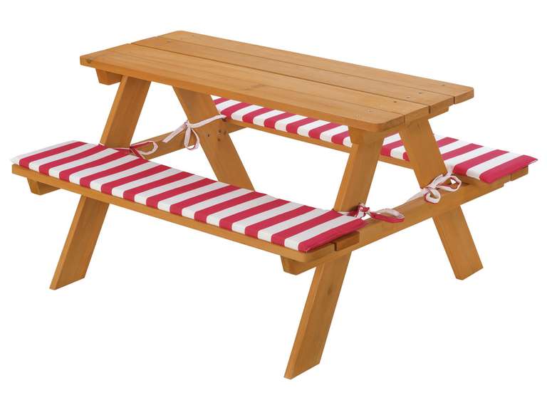Table de pique-nique et bancs en bois pour enfants Livarno Home - coussins inclus