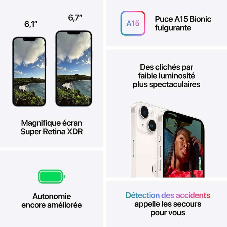 Smartphone 6.1" Apple iPhone 14 - 128 Go (+ 40.75 € offerts en Rakuten Points)