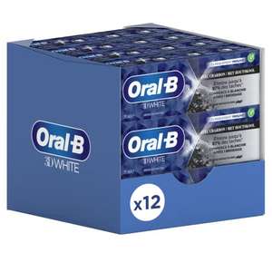 Lot de 12 tubes de dentifrice Oral-B 3D White Charbon - 12 x 75ml (avec coupon et abonnement prévoyez et économisez)