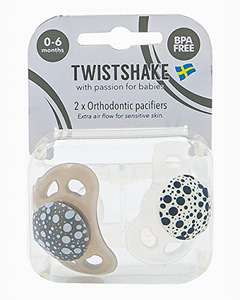 Lot de 2 Tétines bébé orthodontiques en silicone Twistshake, Nouveau-né - 0-6 mois, Sans BPA, Pastel Grey/White, Gris/Blanc