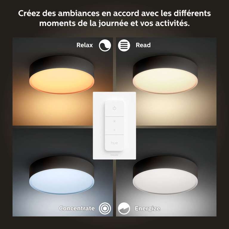 Lampe de plafond Philips Hue White Ambiance - Compatible Bluetooth/Alexa/Homekit - Noir