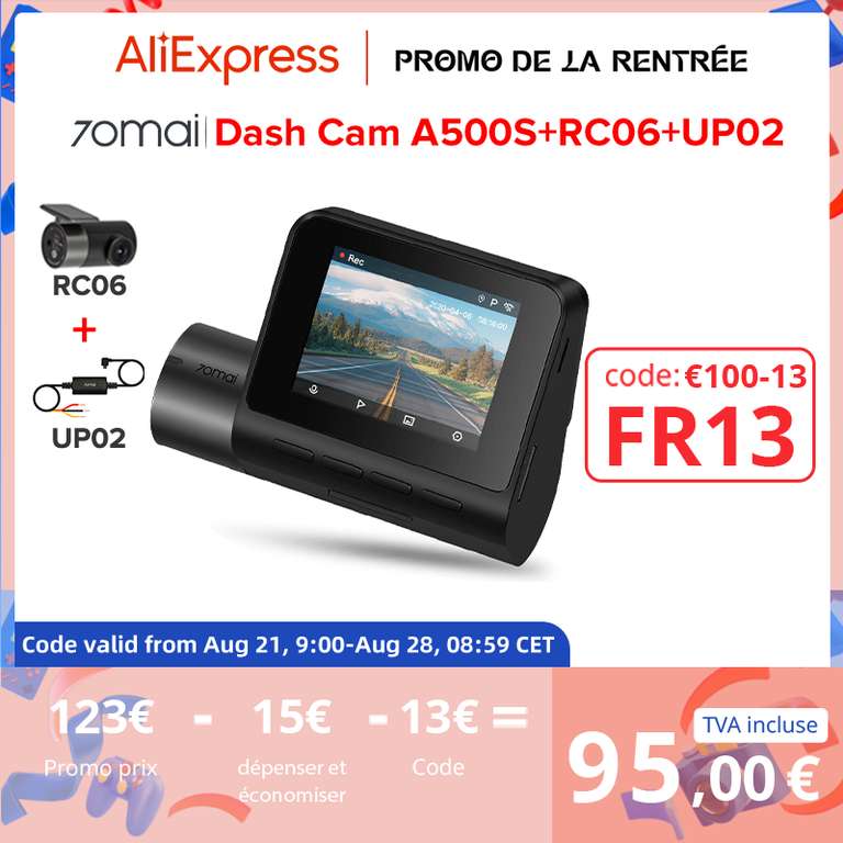 Caméra embarquée dashcam 70mai A500S avant + arrière + kit parking (A500S w RC06 w kit) - Entrepôt France