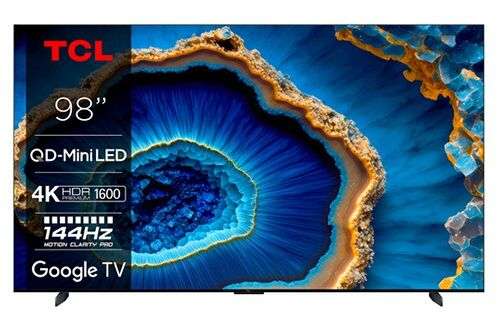 TV 98" QLED Mini-LED TCL 98C805, 4K, 144Hz, HDR Premium, Dolby Atmos (+120€ en carte cadeau)