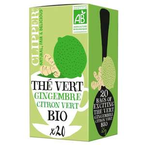 Boite de 20 sachets de Thé Vert Bio Clipper Exciting Gingembre & Citron Vert