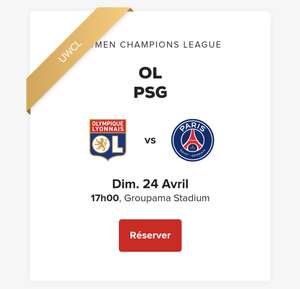 Billet pour le match de football féminin Olympique Lyonnais / PSG en coupe UWCL gratuit - le 24 avril au Groupama Stadium, Lyon (69)
